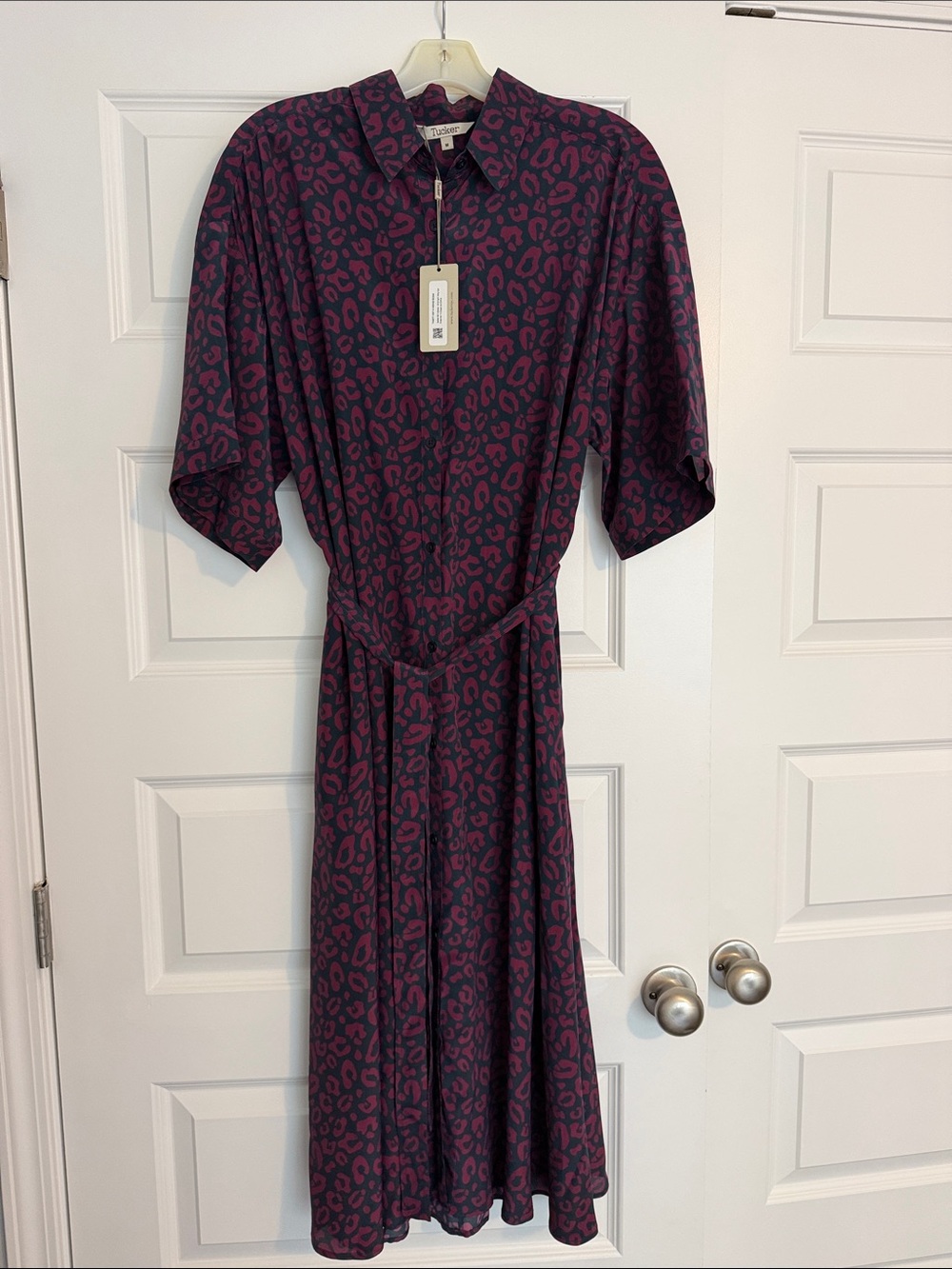 Tucker Mauve & Black Leopard-Print Midi Shirt Dress